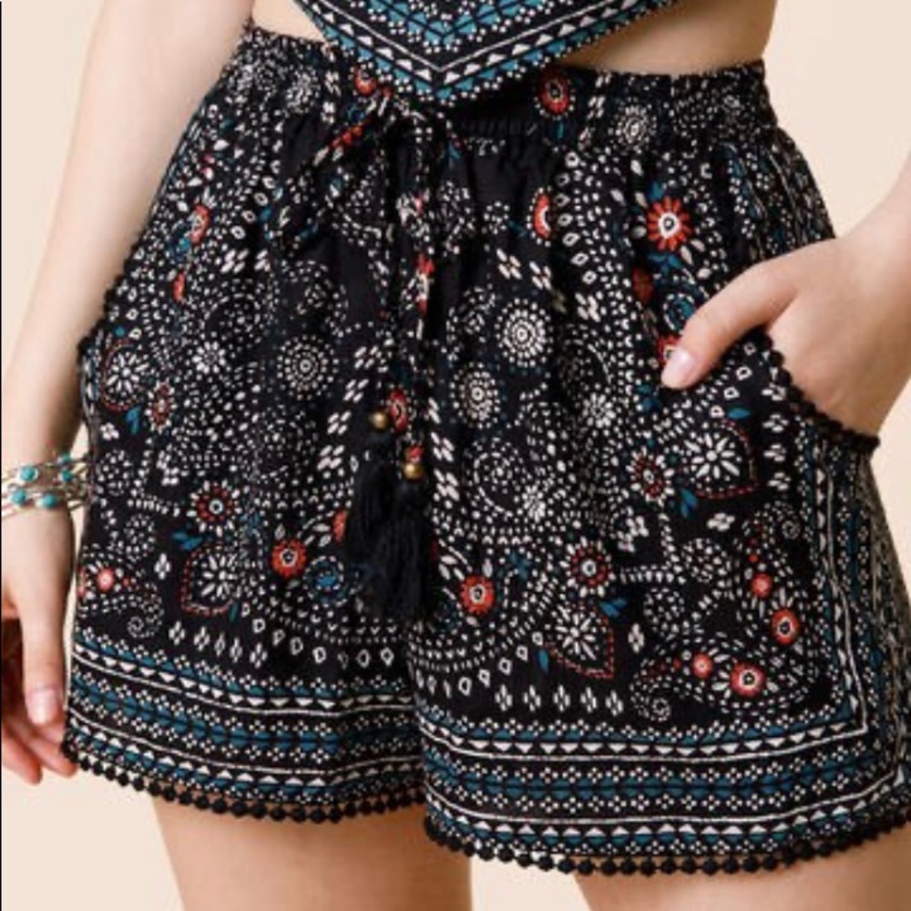 Soft western-printed black shorts